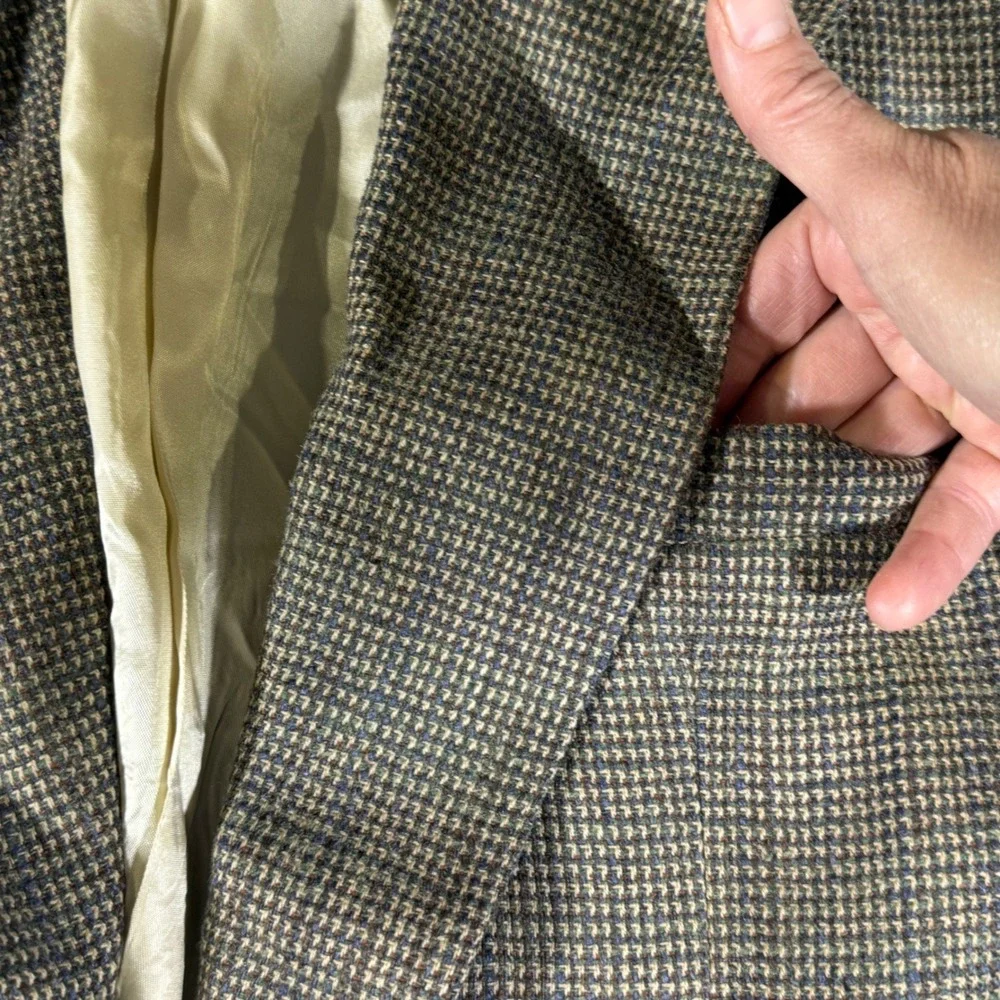 VTG Vestire Sport Coat Mens L Brown Tan Houndstooth Blazer Academia Professor